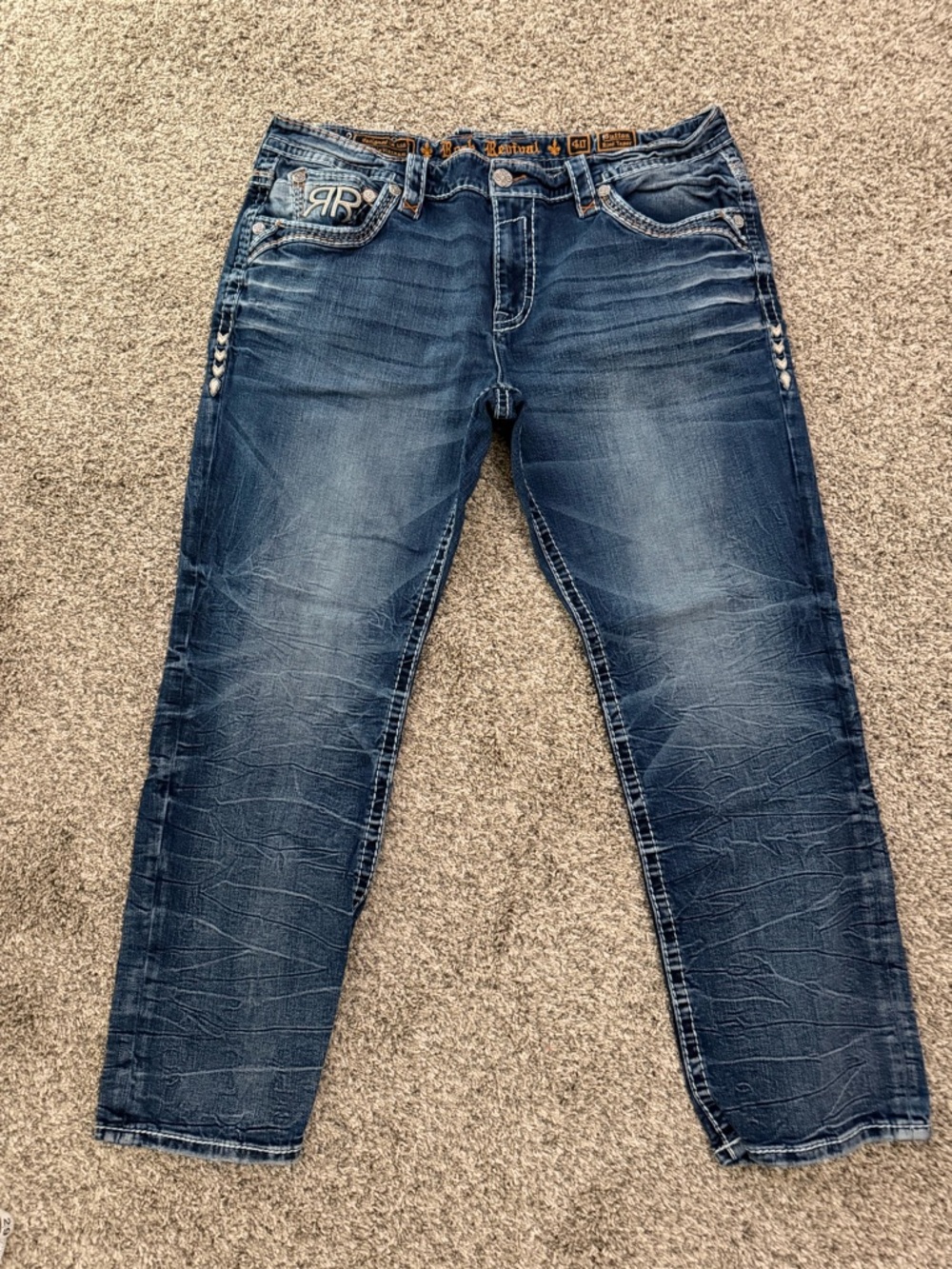 Rock Revival Men’s Blue Distressed Jeans. Size 40